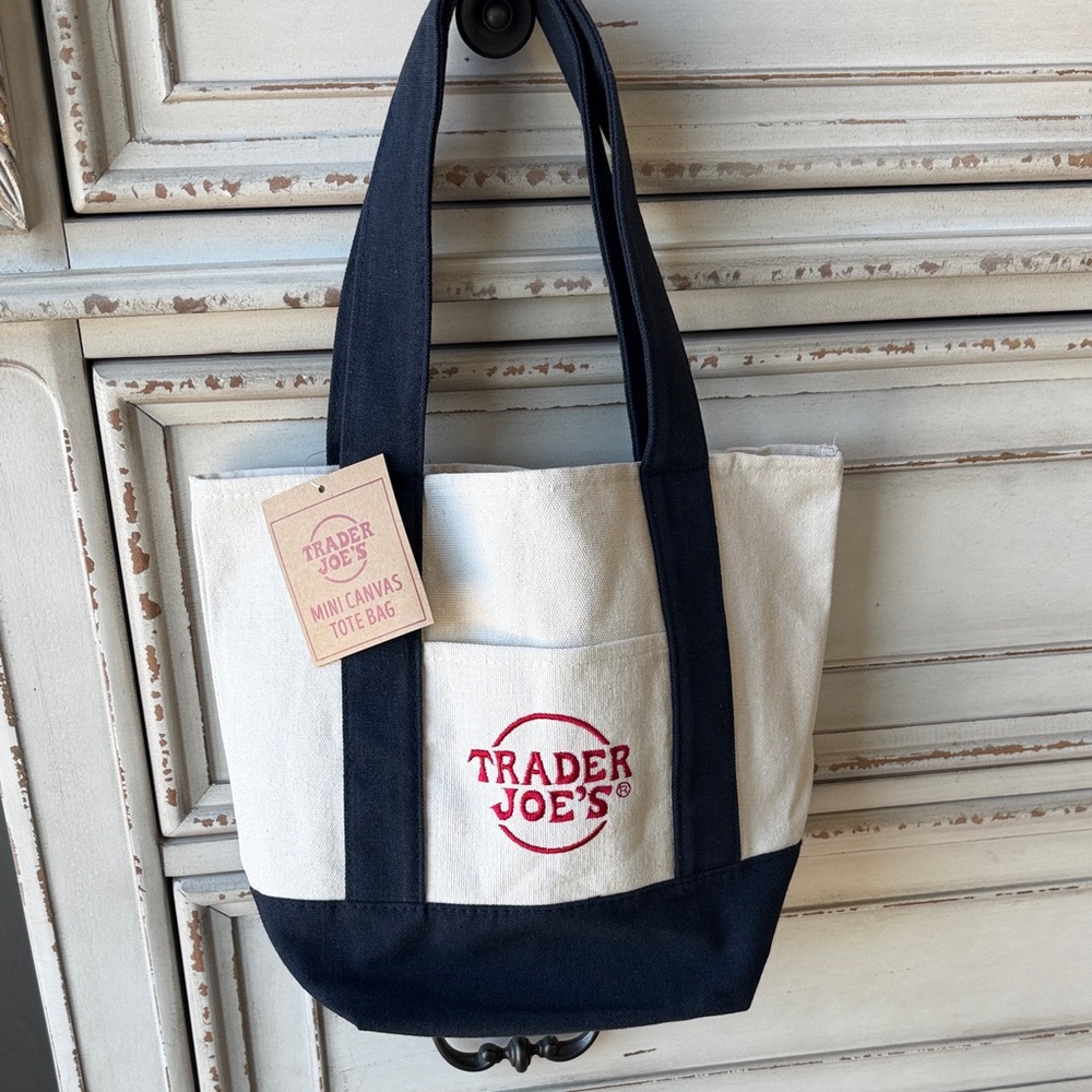 Trader Joe's Navy and Cream Canvas Mini Tote